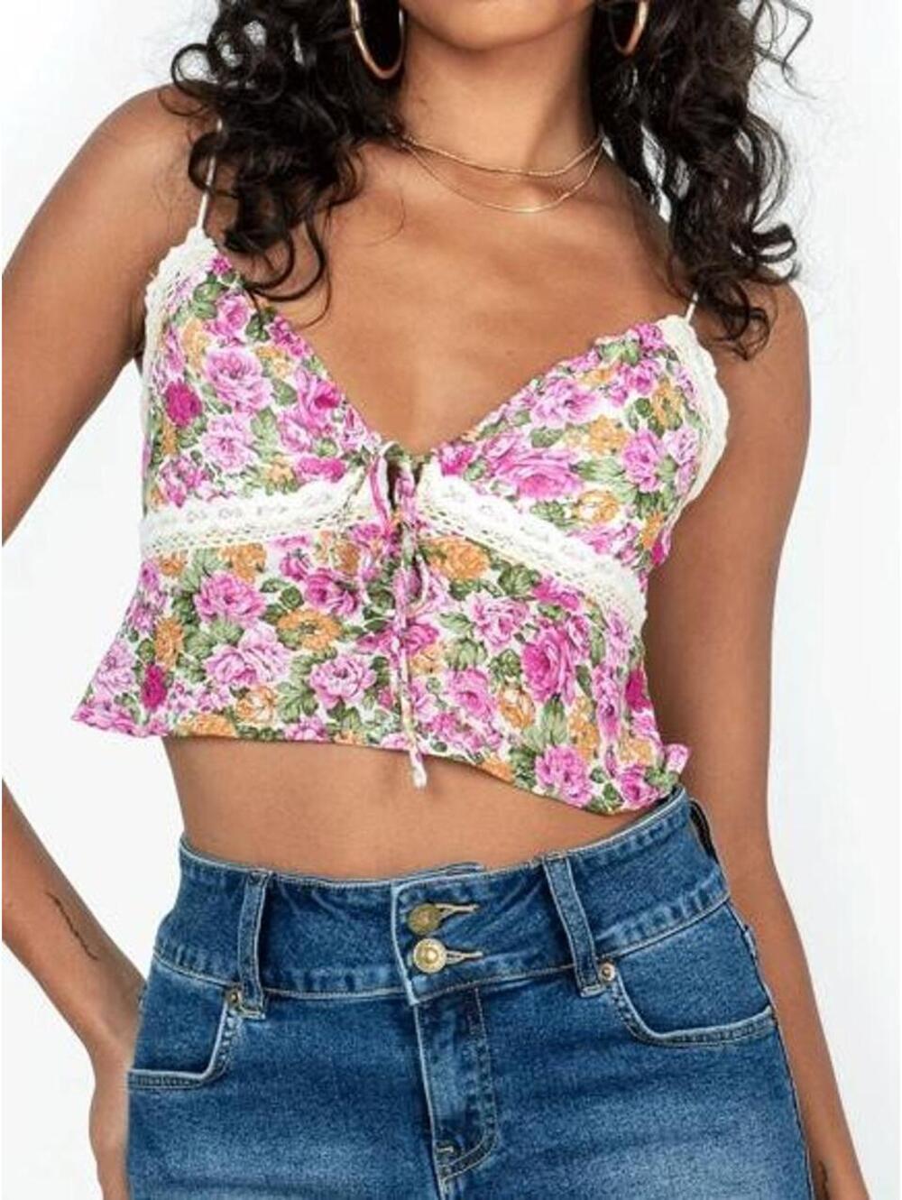 Princess Polly Emilee Floral Lace-Trim Crop Cami Top Size 10